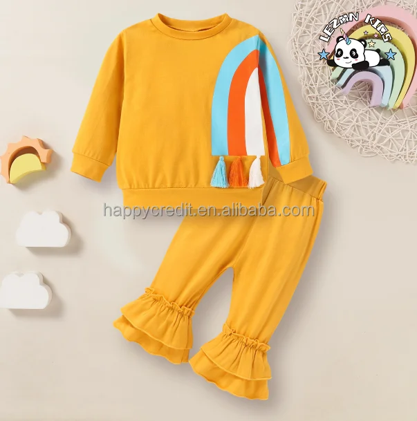 LEZONKIDS - Wholesale Children's Clothing Rainbow Girls Sets Casual Customizable Logo Pattern Fabric Material Western Style Suits